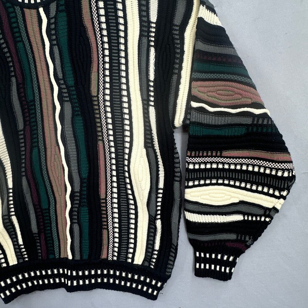 VTG 90s Textured Sweater Mens Lg Multicolor Acrylic Knit Pullover Bold Abstract - Picture 3 of 15